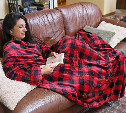 Wearable Blanket with Sleeves for Adults, Softness Comfort Warmth Fleece Gift fo - Picture 8 of 12