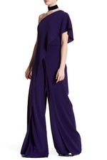 Issue New York One-Shoulder Wide Leg Jumpsuit draped ruffle overlays Small 739
