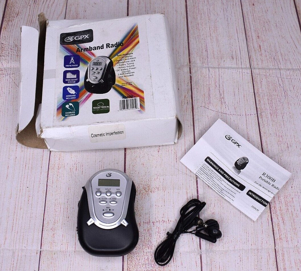 GPX R300B Portable AM/FM Armband Radio Earbuds Included W/ B
