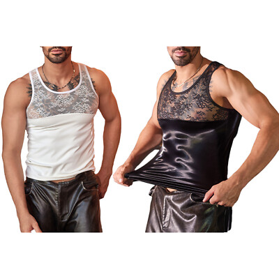 Men Vest Sleeveless Tank Stripper Tops Party Leather Stage Sheer