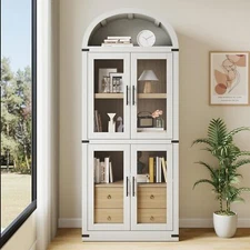 Arched Bookshelf w/Doors & Drawers Bookcase Tall Display Storage Shelves Cabinet
