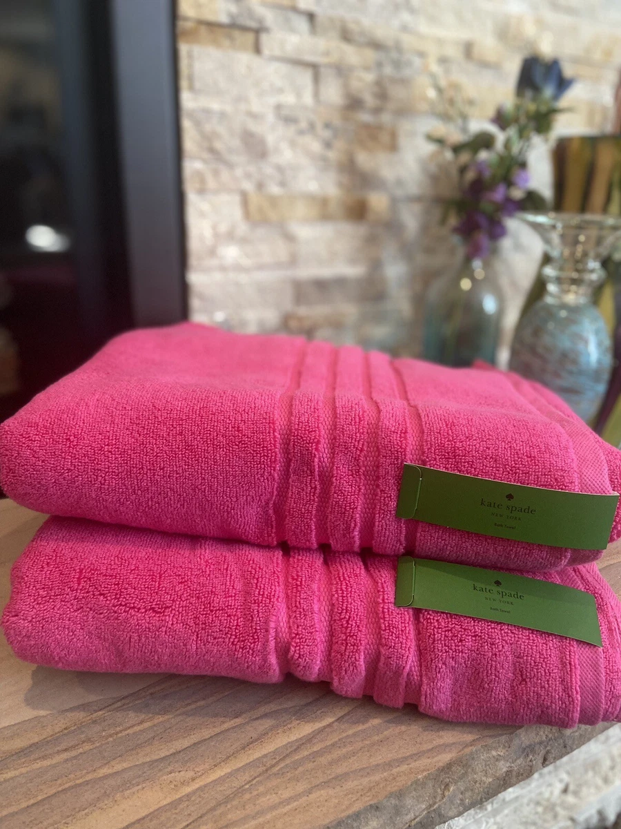 Two 2 KATE SPADE NY Bright Pink Plush Bath Towels 100% Cotton