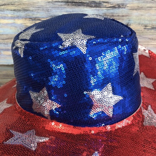 Cowboy Hat Sequin Red White Blue Stars Patriotic 4 of July America Veterans Day - Picture 9 of 16