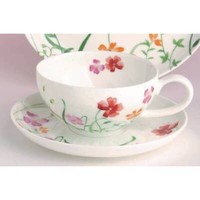 Tasse Mit Untertasse Lotta Blumen 180Ml Weiß Bunt Bone China Porzellan Tea Logic