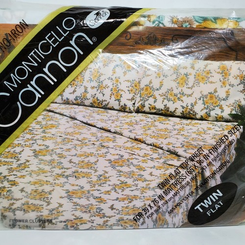 Vintage Flower Clusters Cannon Monticello Twin Fitted & Top Flat Sheets NOS