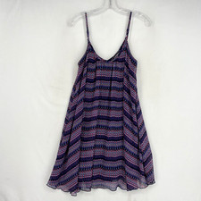 Express Womens XS Camisole Dress Spaghetti Straps Pink Blue Ikat Print Sheer
