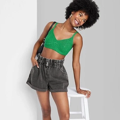 Black paperbag shorts best sale denim
