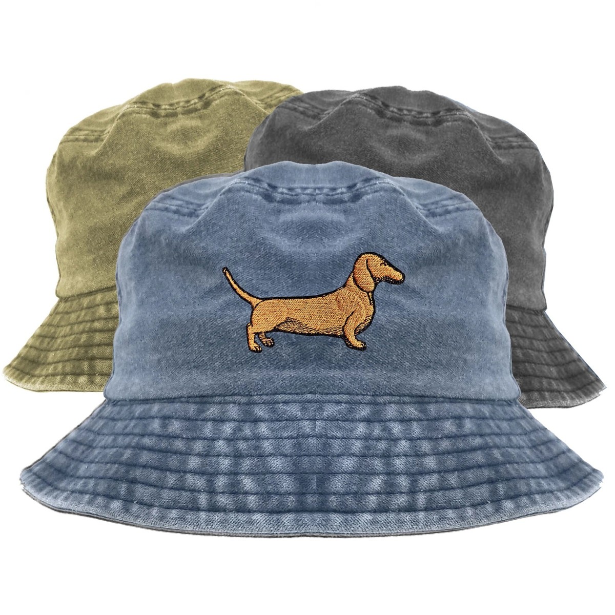 Dachshund wiener dog embroidered bucket hat, pigment dyed  display picture 3