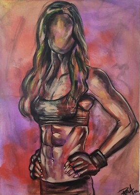 Women Fitness Muscles on Canvas Original Painted with Acrylic Winner Pose
