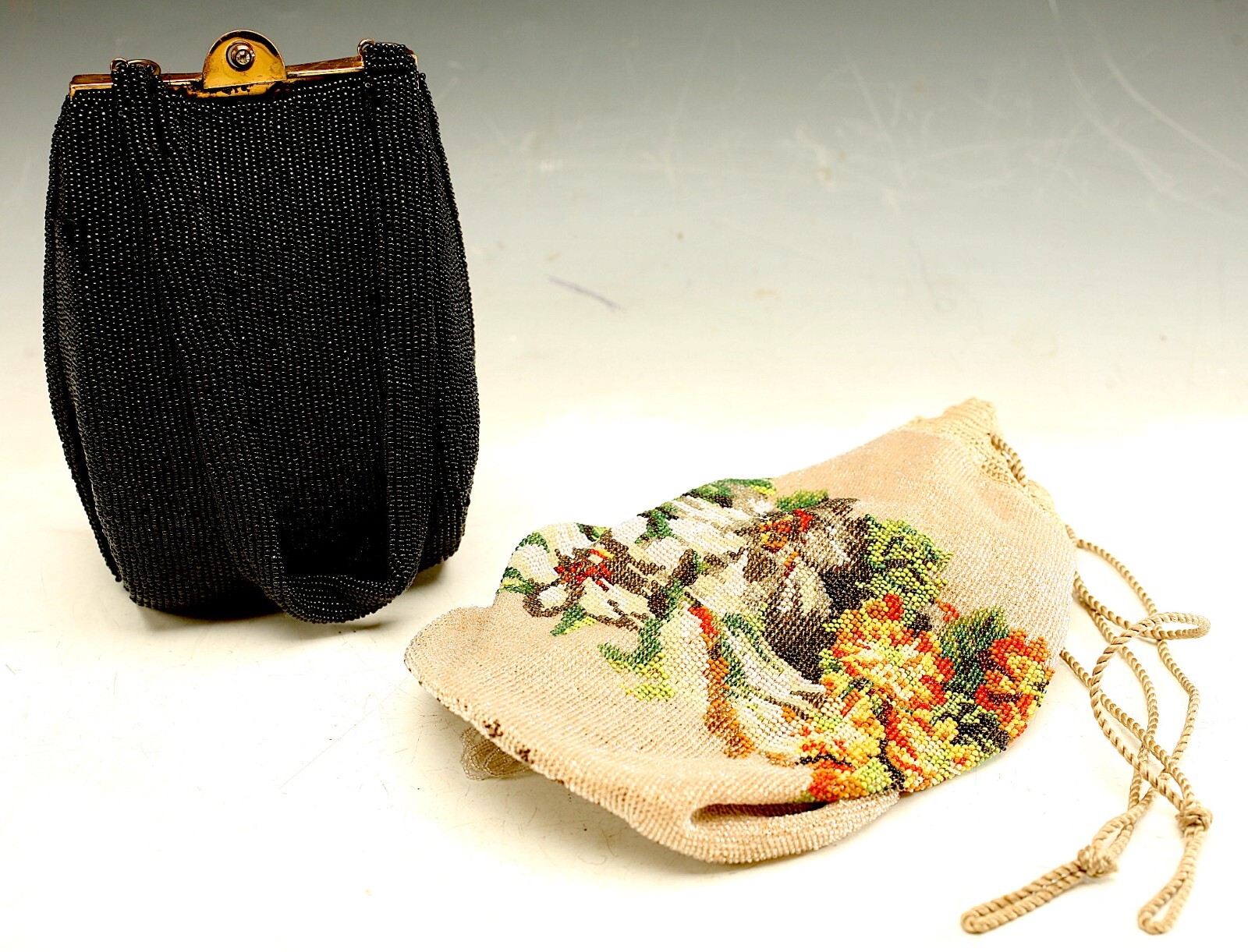 ANTIQUE MICRO BEADED PURSE VICTORIAN ERA DRAW STRING … - Gem