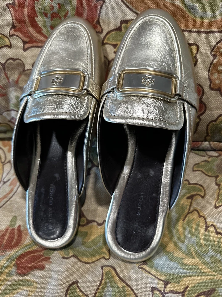 Tory Burch GEORGIA BACKLESS LOAFER Gold Metallic Size 8.5 New) $298