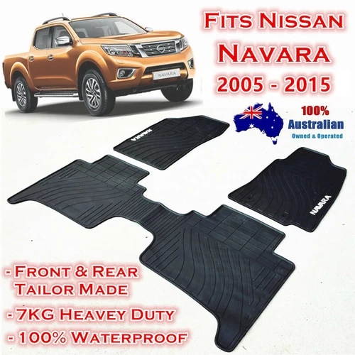 Waterproof Rubber Floor Mats for Nissan Navara 2005 - 2015 Dual Cab D40 Black