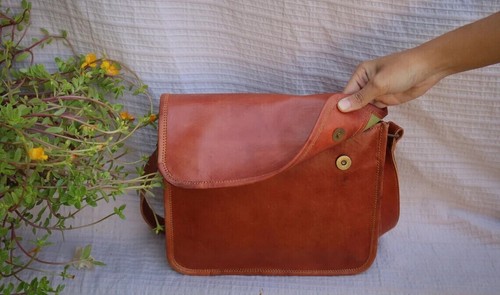 Bolso de Cuero Genuino Bandolera Cartera de Hombro Mensajero Marrón Para Hombre Hecho a Mano - Imagen 5 de 5
