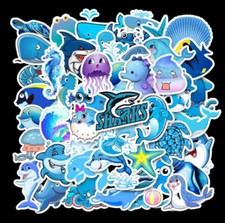 Ocean Animals Stickers Dolphin Sharks Turtles Travel Decals Blue Beach 49pc