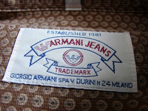 Men's Vintage 90s Armani Jeans Long Sleeve Light Brown Dot Print Shirt Size XL - Foto 3 di 6
