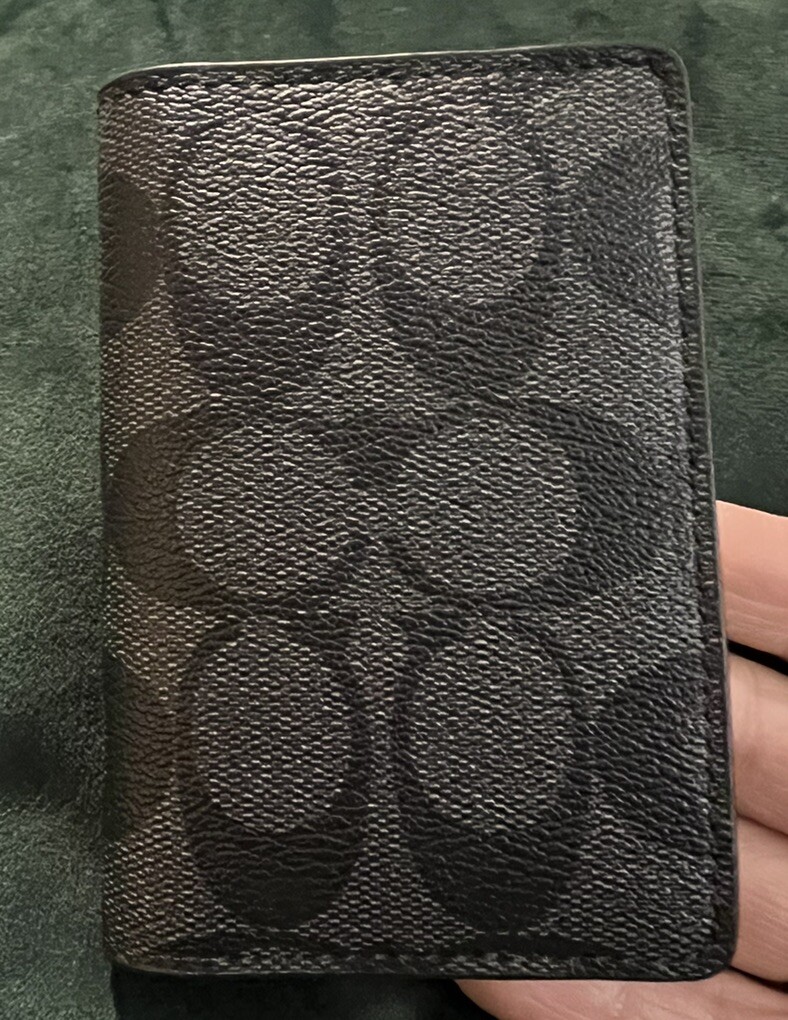 Coach Men's ID Wallet Charcoal Bifold Slim Card Case Signature Canvas