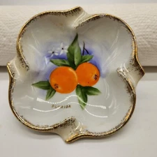 Vintage Handpainted Florida Oranges Souvenir Porcelain Iridescent Ashtray JAPAN