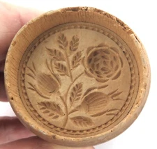 Antique Rustic Floral Theme Wooden Butter Mold.