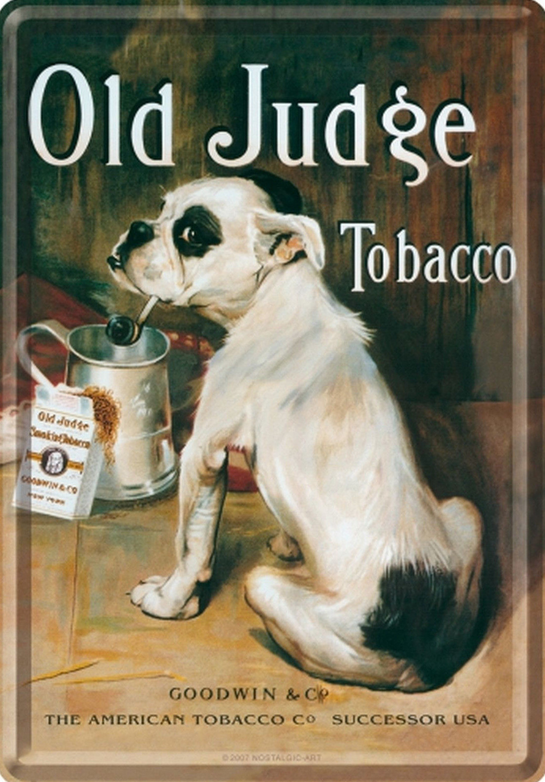Nostalgic Art Blechpostkarte Old Judge Tobacco Rauchender Hund Smoked