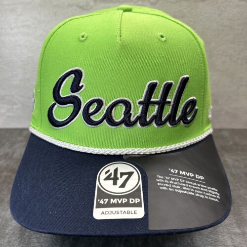 Seattle Seahawks Hat '47 Brand MVP Green Overhand Scripted OSFA Chorded Cap 56 - Picture 1 of 8