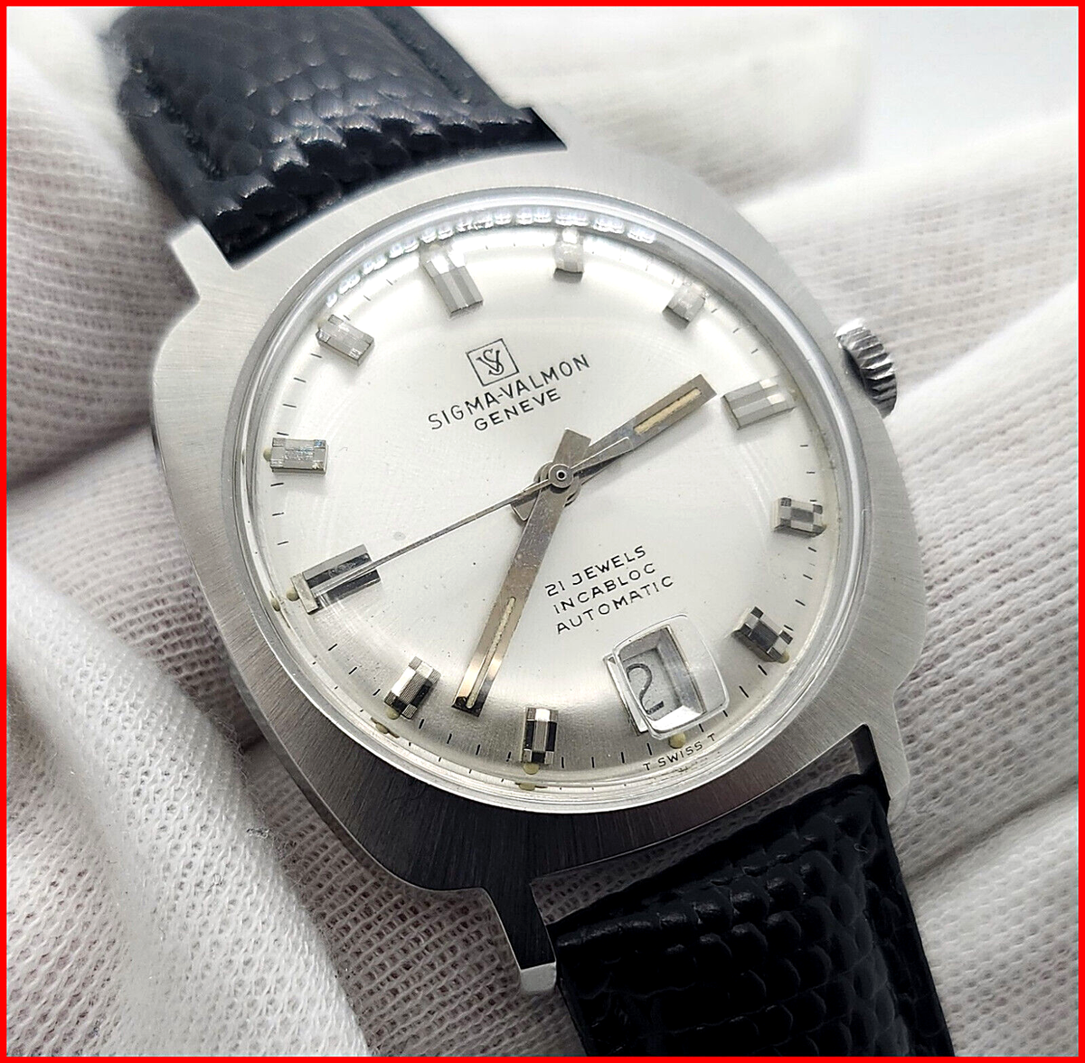 Rare Sigma-Valmon Geneve Automatic ETA 2452 Date 34mm Steel Men