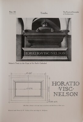 1928 ARCHITEKTURDRUCK NELSONS GRAB IN KRYPT ST PAUL'S CATHEDRAL