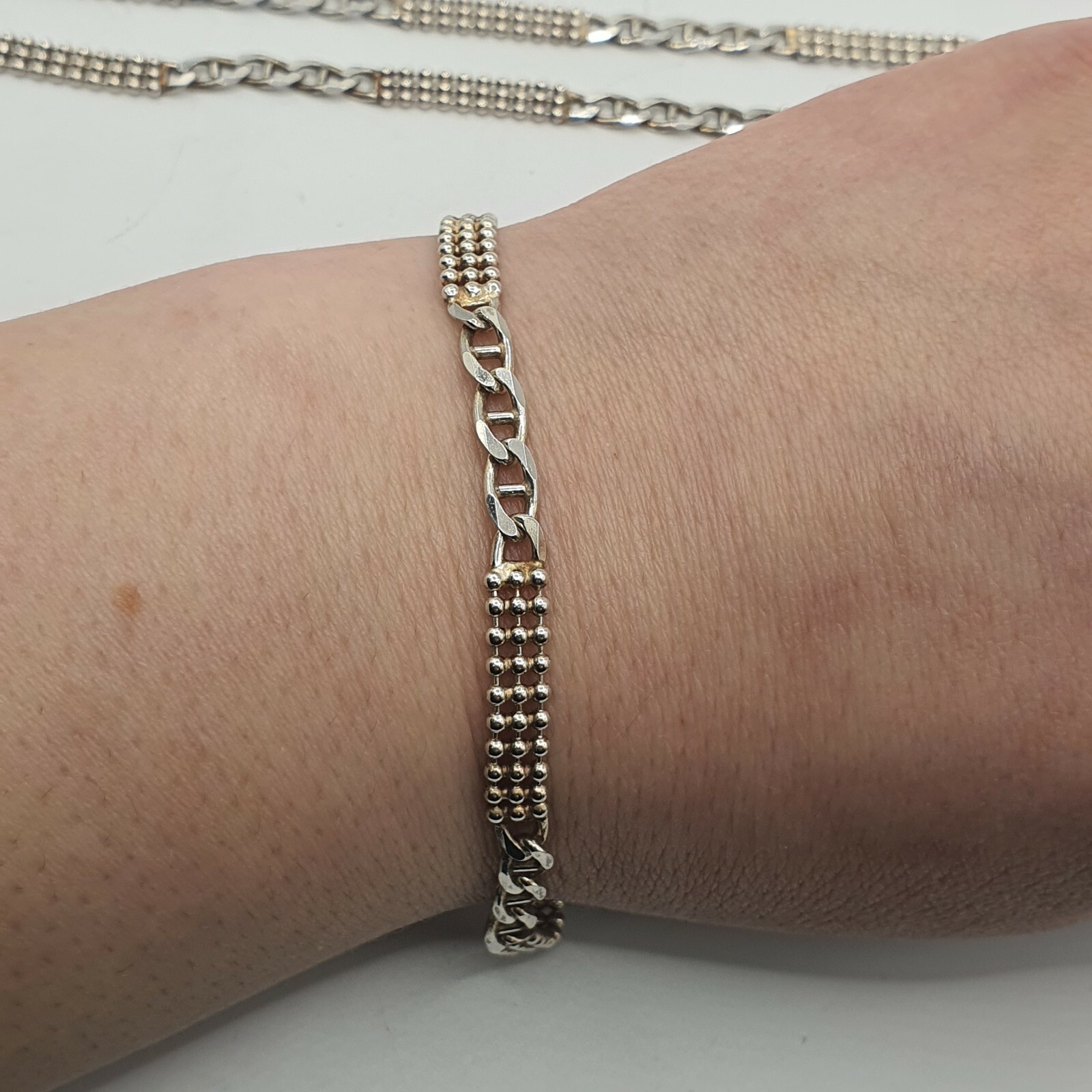 Photo 2 of Sterling Silver Curb Bead Bracelet 7.5" , 1 item only , B80,90