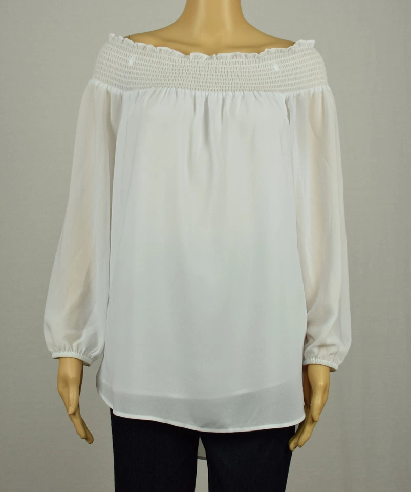 Michael Kors Blanc Femmes Manches Longues Épaule Découverte Chemisier Top L - Photo 1/1