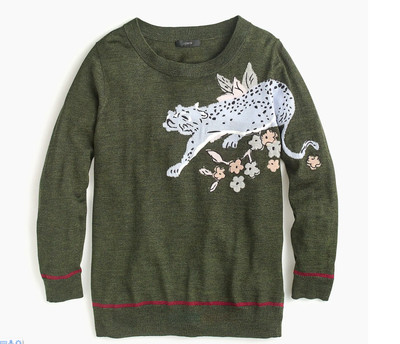 Nwt J Crew Tippi Sweater With Intarsia Cheetah Xs S M Ebay