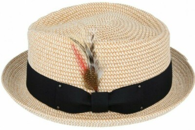 Straw Pork Pie Hat Sun Summer Paper Feather Trilby Fedora  display picture 1