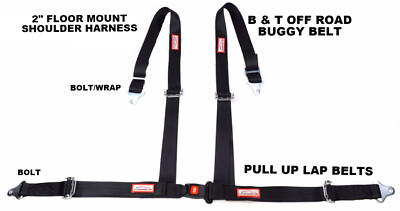 RACERDIRECT BLACK 4 POINT 2'' RACE HARNESS SEAT BELT FLOOR MOUNT BOLT IN BLACK