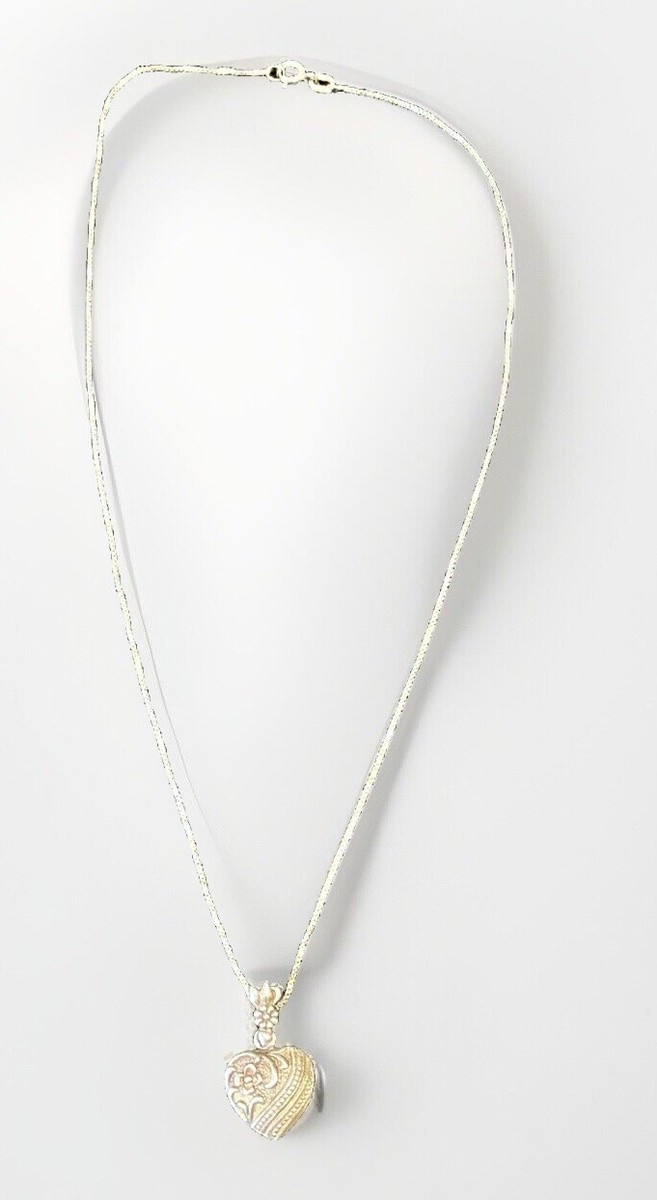 アクセサリー vintage925silver heart motif necklace Vintage 925 Sterling Silver Floral Etched Heart Dangle Pendant