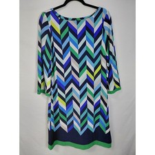 Eliza J New York Eliza Chevron Print Dress Multicolor Knit 3/4 Sleeve Size 10