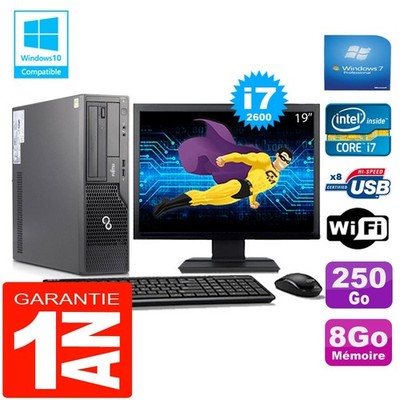 PC Fujitsu Esprimo E500 E85+ SFF I7-2600 RAM 8Go Scheibe 250Go Wifi W7 Ecran 19