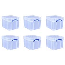Really Useful Box 35 Liters Transparent Storage Container with Snap Lid, 6 Pack