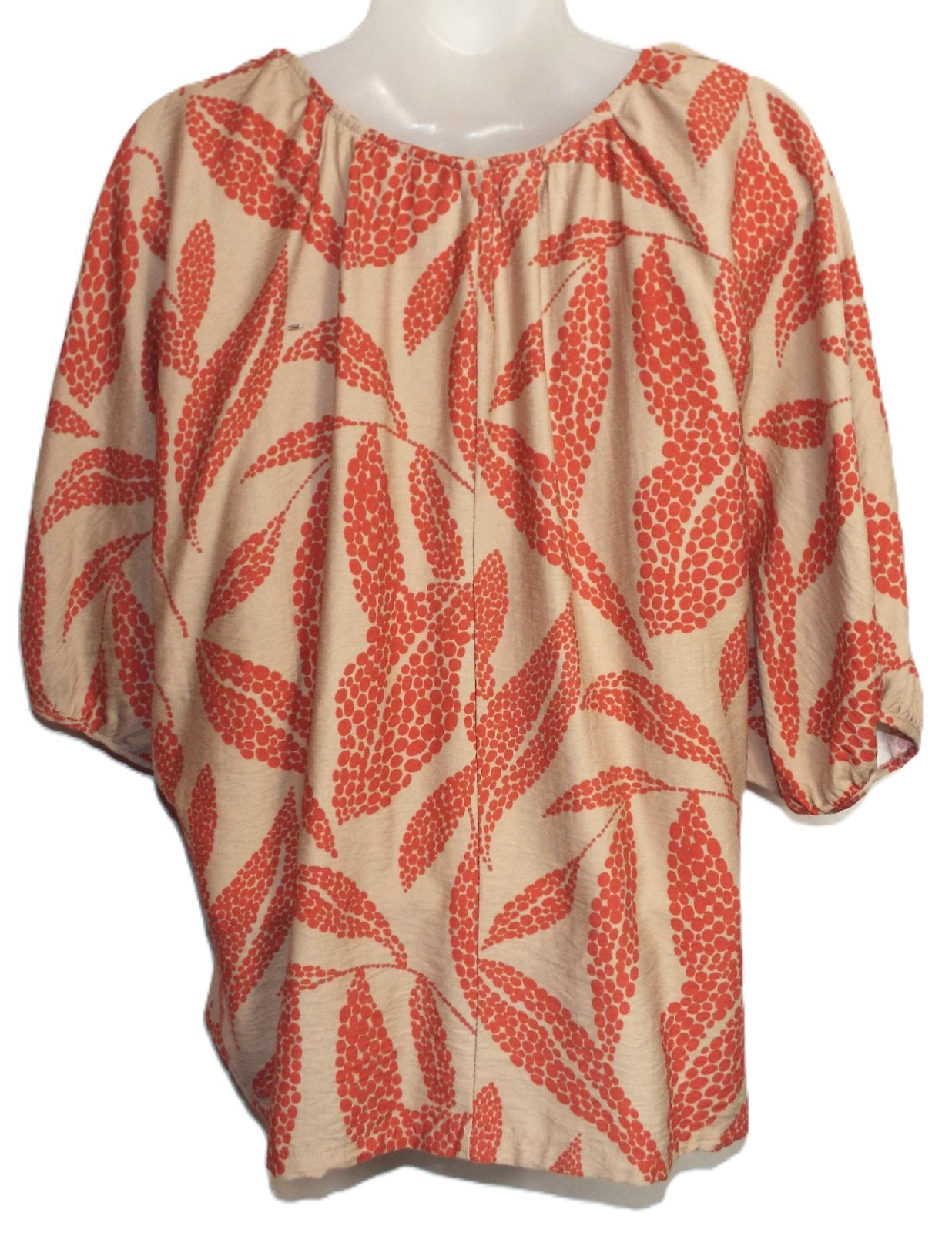 EXCELLENT EX-STORE💕BEIGE MIX LEAF DESIGN STRETCH BLOUSE ~  TOP 💕SIZE 12 # 706 image 3