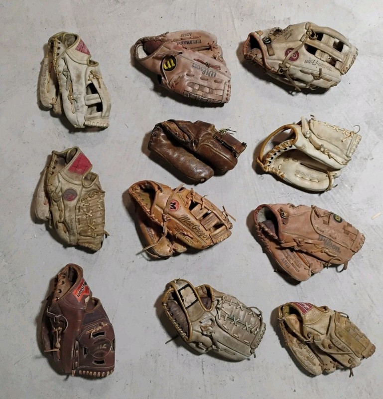 Lot of 11 Vintage Baseball Gloves Rawlings Wilson MacGregor Hutch Player Models