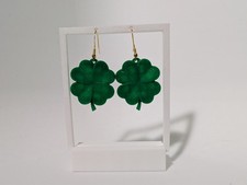 3D printed Irish Shamrock Dangle Drop Earrings 4 leaf clover St. Patrick's Day