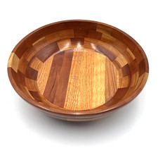Handmade Rodney Lorenzen Checkerboard Wooden Salad Bowl Multi Wood Stacked 9.5"
