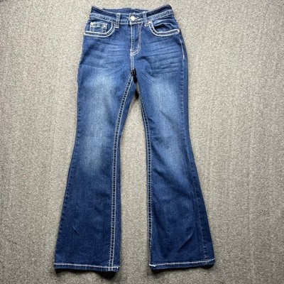 Sky Premium Collection Flare Jeans Women Size 5/6 Blue Wing Embroidered Y2K
