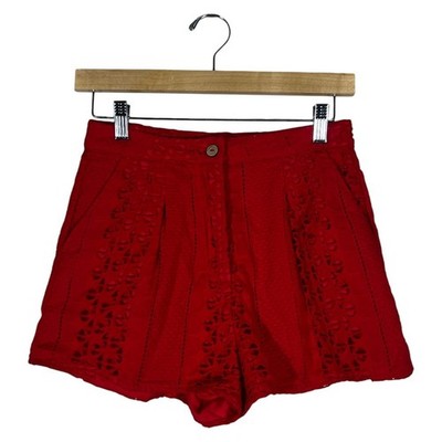 Day + Moon Eyelet High Waisted Shorts Red Boho Summer G6384 Size S