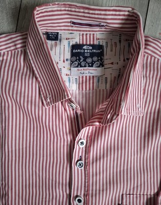 Dario Beltran Long Sleeve Red Stripe Shirt Poly Cotton Mix Nautical Theme Lining