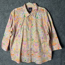 Chaps Top Women's 2X Multi Color Paisley Button Up Tunic Colorful No Iron Preppy