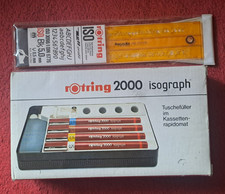 4 Tuschefüller Rotring 2000 Isograph im Kasetten-rapidomat + Schriftschablone