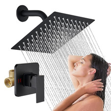 Shower Faucet Set Black Rain Shower Head Combo with Mixer Valve Kit Wall Mounted