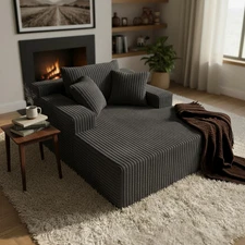 Chaise Lounge with Armrests, Oversized Sofa Bed with 3 Pillows, Cozy Boneless Co
