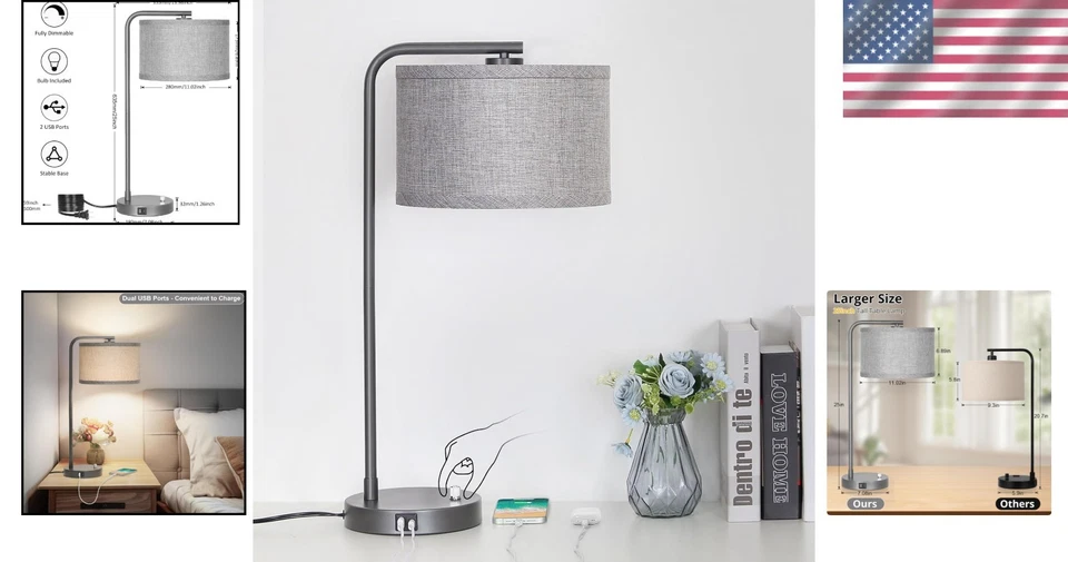 Lâmpada de cabeceira cinza contemporânea, lâmpada LED - Imagem 2 de 4