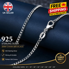 925 Sterling Silver 2mm Chain Necklace Men Women 16-30'' Gift Jewellery UK