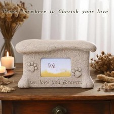 Cat Urn with Photo Frame, Pet Urns for Cats, with Foot Prints and Fish Cover Pat