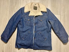 VTG 70s Maverick Western Ranch Coat Sherpa Lined Denim Jacket USA Made Men Large